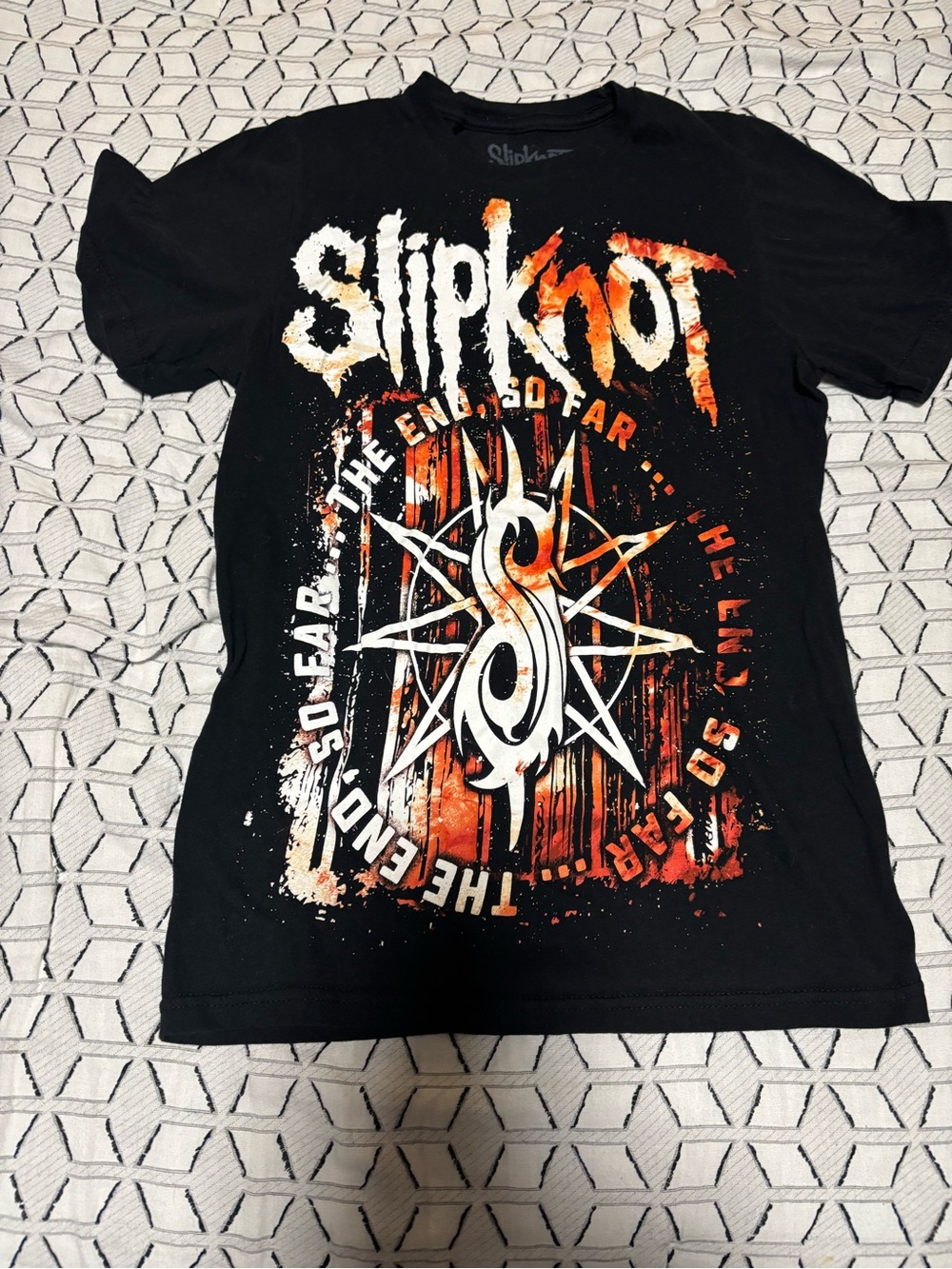 Slipknot Men’s Black Short Sleeve Graphic Tee with Orange & White Print